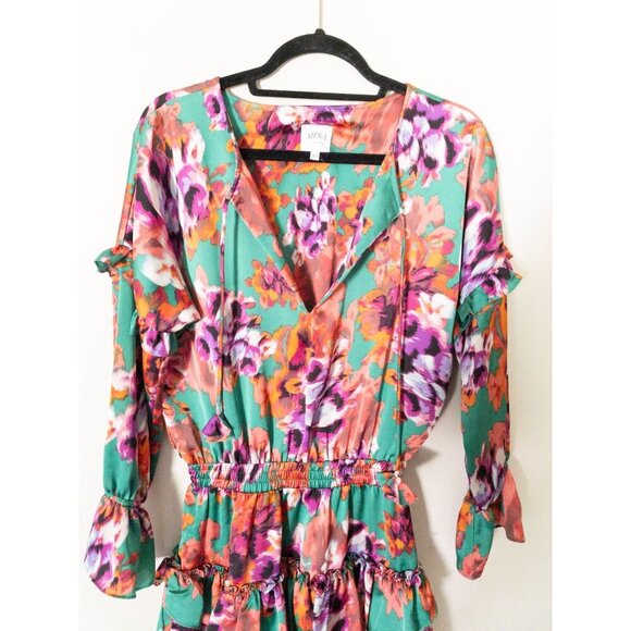 Misa Los Angeles XS Floral Ruffle Mini Dress Amalya Multicolor Made In USA - Picture 8 of 11